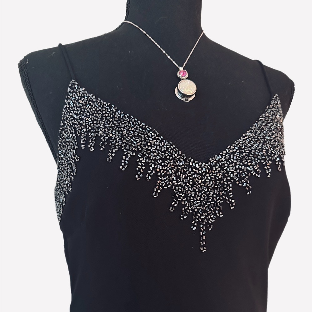 J KARA ~ Vintage Black Asymmetrical Dress Circa 1990 with Silver Embellishments - Picture 4 of 9